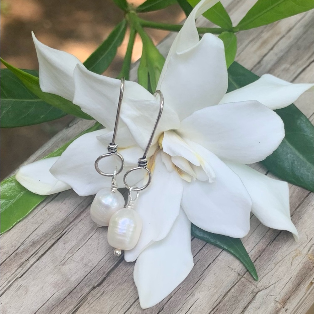 SOLD Pearl White Barrel Earrings.SS Twisted ear wire. Jewelry Store Quality - Picture 8 of 11